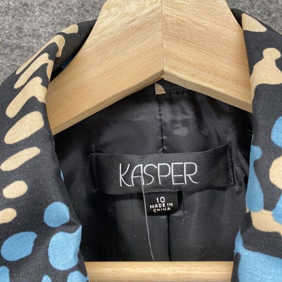 Kasper Blazer Women 10 Black Geometric Collared Button Up Short Sleeve Lined - Picture 5 of 9